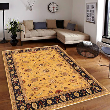 handmade Traditional Kafkaz Chobi Ziegler Gold Blue Hand Knotted RECTANGLE 100% WOOL area rug 9 x 12